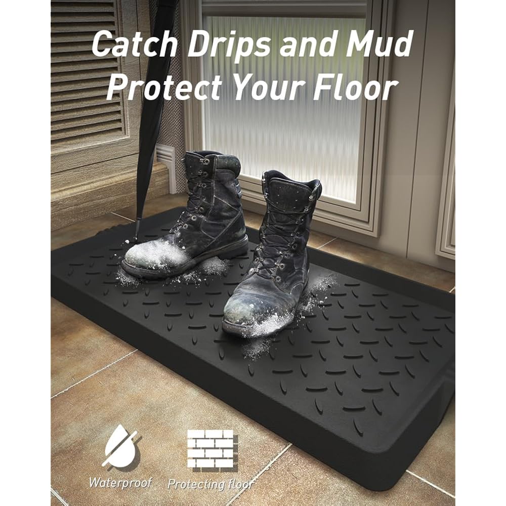 Supenuin Boot-Tray Heavy Duty Rubber Mat With Lip Waterproof Shoe Mat Tray For Entryway Indoor Outdoor Multi Use Catch All Trays Entryway Shoe Storage 16X27.5 Inches