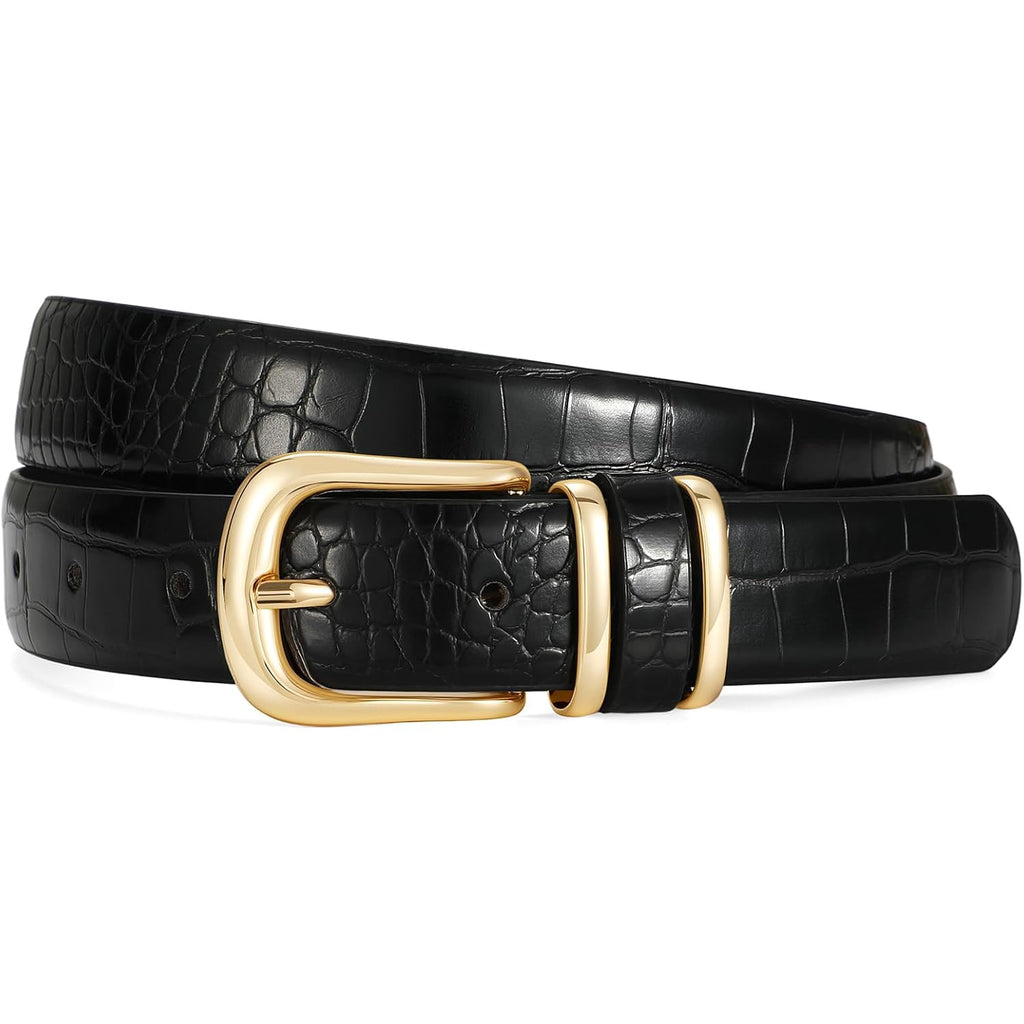 SANATHS Women Leather Belts for Jeans Pants Fashion Gold/Silver Buckle Ladies Dress Waist Belt Crocodile Grain