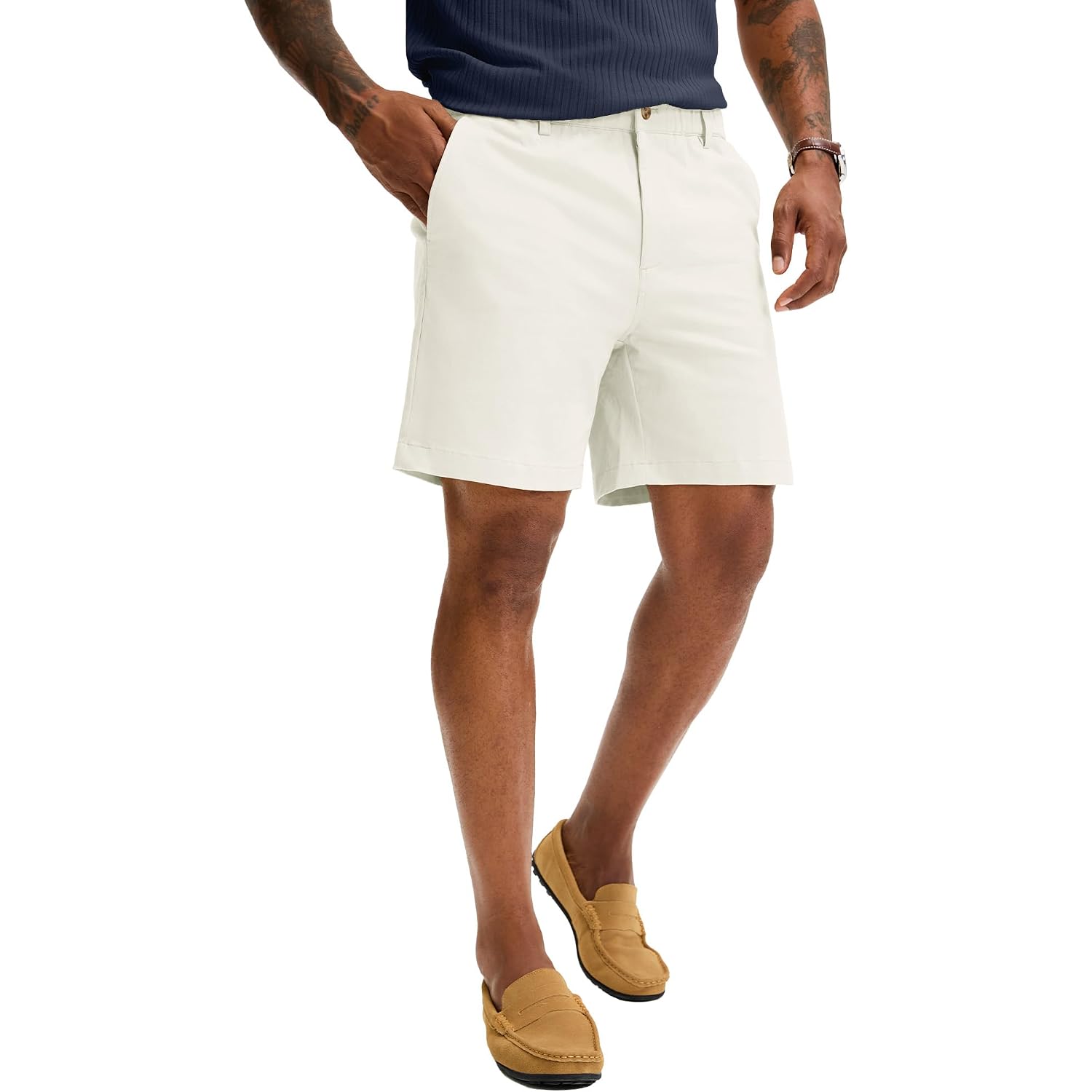 Comdecevis Men'S 7 Inch Cotton Elastic Waist Khaki Shorts | Premium Cotton Blend, Classic Fit, Chino Style, Breathable Comfort, Zip Fly Closure, Summer Casual Wear, Travel And Outdoor