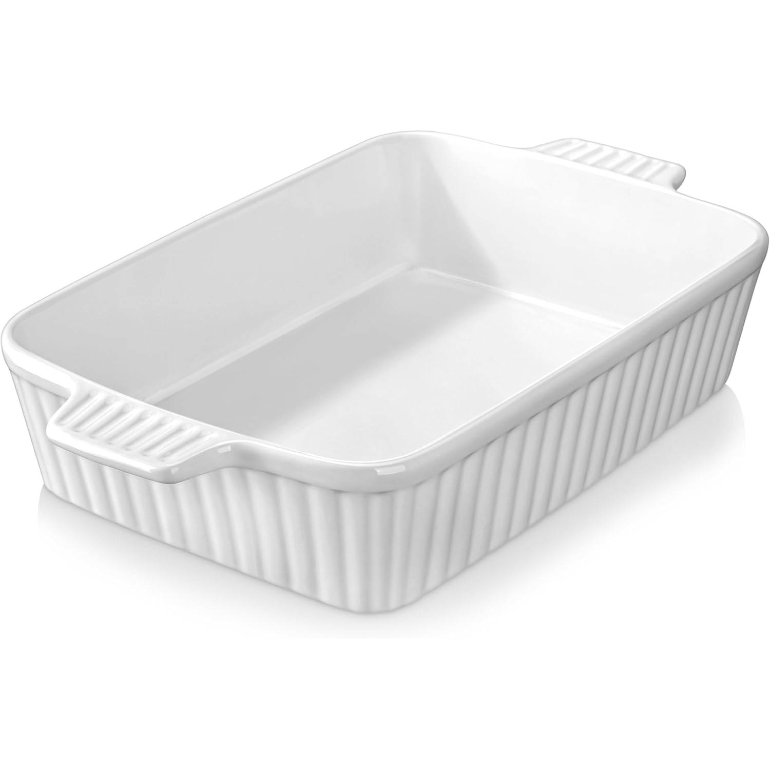 MALACASA 4.4 QT Baking Dish, 9x13 Large Casserole Dish for Oven, Ceramic Baking Pan, Rectangular Lasagna Pan Deep with Handles for Baking, Durable Microwave Oven Safe, Wedding Gift,White, Series BAKE-BAKE