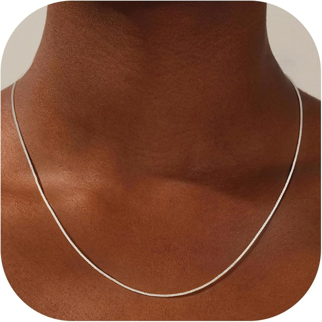 S925 Sterling Silver Box Chain Necklace for Women - 0.8mm Sterling Silver Box Chain Necklace Thick Sturdy Colourfast Chain Necklaces Jewelery for Women 16/18/20/22/24 Inch