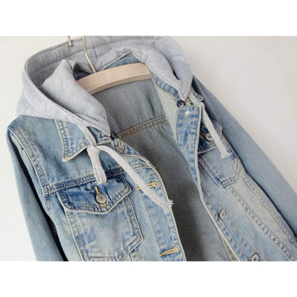 Women'S Casual Detachable Hoodie Denim Jacket