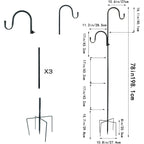 Mipon Adjustable 78/62/46/30 Inch Double Shepherds Hooks Or Outdoor | Garden Shepards Hook For Outdoor Bird Feeder,Hanging Plants,Solar Light,3/4 Inch Width
