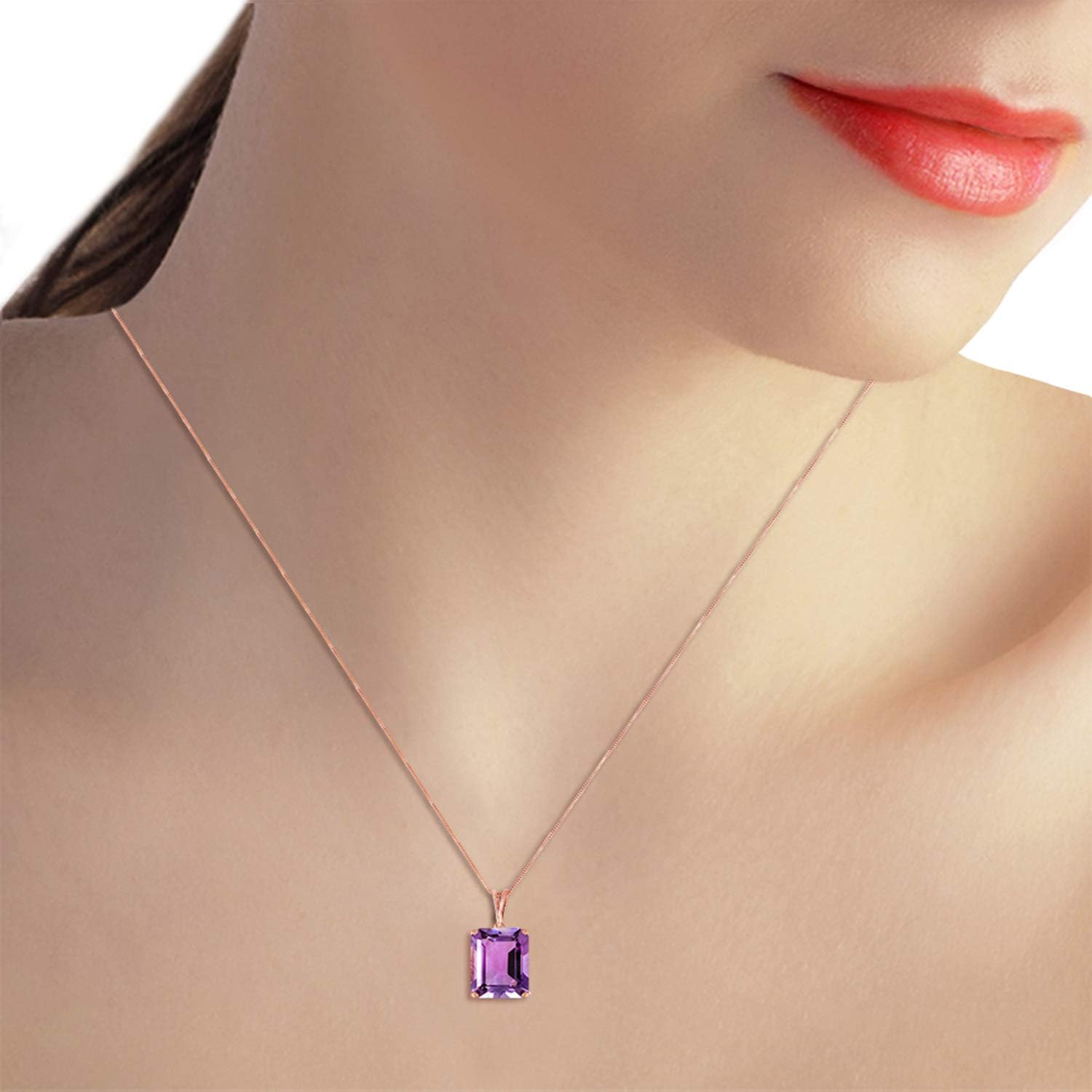 Galaxy Gold 14K Solid Gold 6.5 Carat Natural Amethyst & Emerald Necklace for Women - Yellow Gold Fine Jewelry