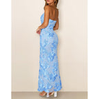 Merokeety Women'S Floral Strapless Maxi Dress 2026 Summer Mesh Tube Bodycon Formal Wedding Guest Cocktail Party Long Dresses