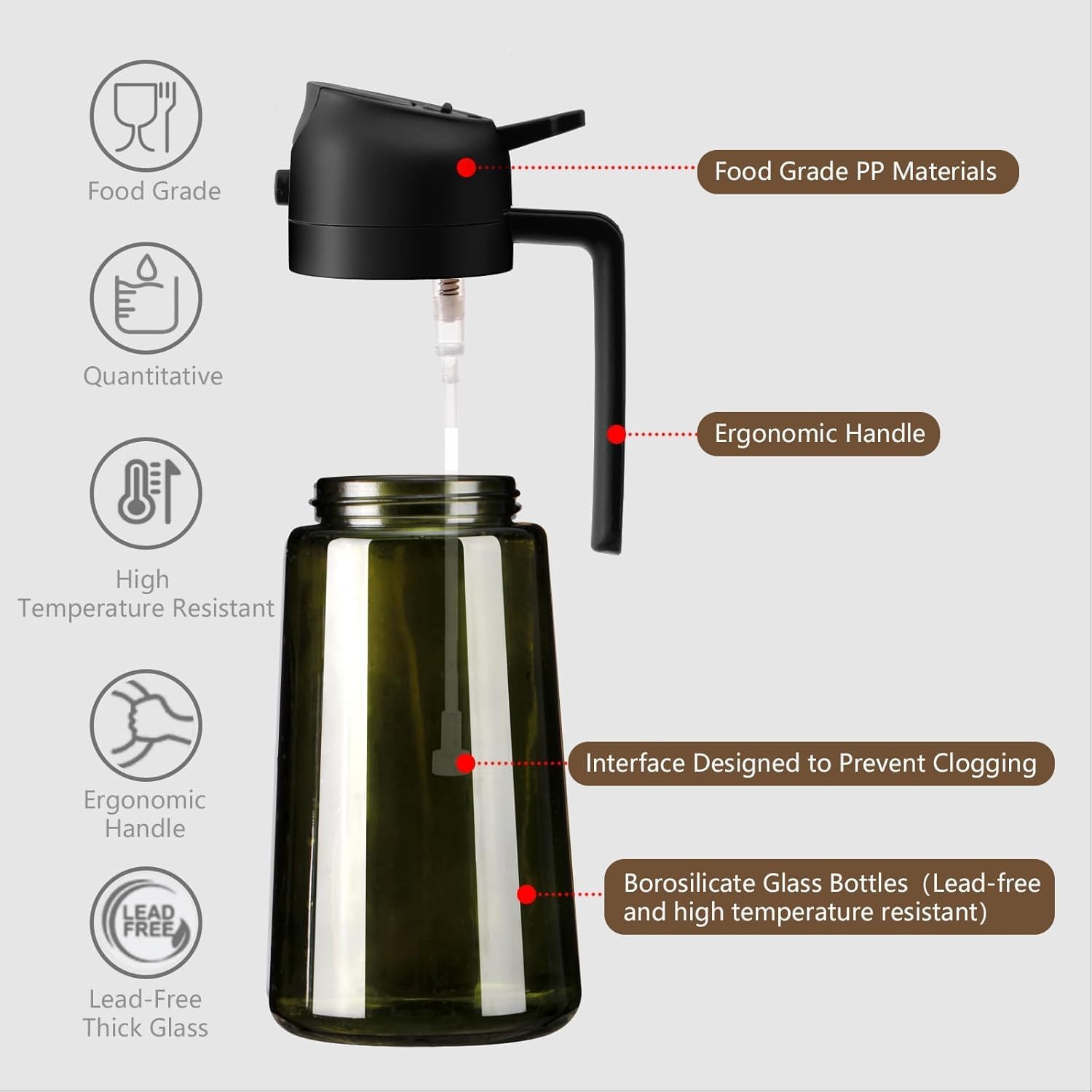 Sweet View Olive Oil Sprayer For Cooking 16Oz/470Ml | Glass Light-Proof Oil Pourer For Kitchen With Stickers For Air Fryer, Cooking, Salad, Bbq With Stickers