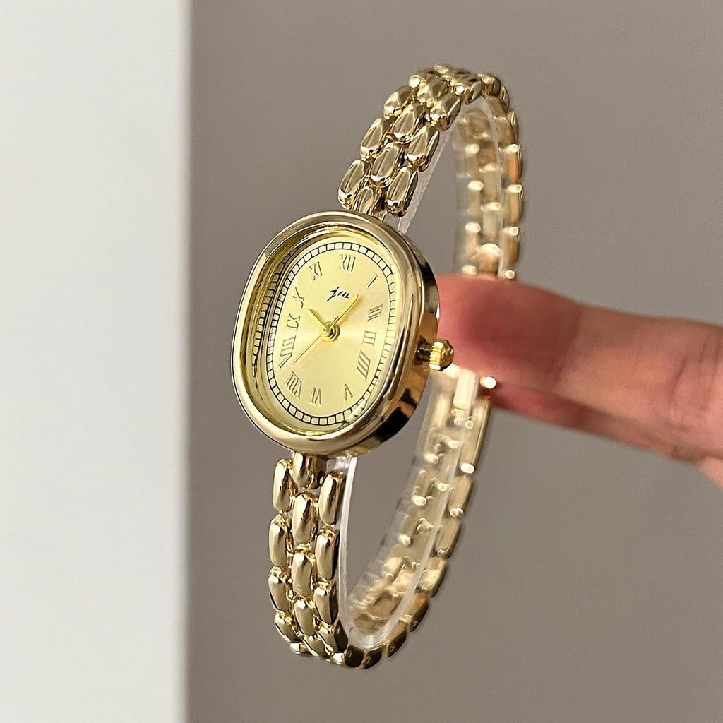 PASOY Women’s Bracelet Watch Small Face – Elegant Oval Quartz Analog Wristwatch with Metal Link Band, Gold & Silver Options, Slim Roman Numeral Dial Dress Watch for Ladies