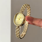 PASOY Women’s Bracelet Watch Small Face – Elegant Oval Quartz Analog Wristwatch with Metal Link Band, Gold & Silver Options, Slim Roman Numeral Dial Dress Watch for Ladies