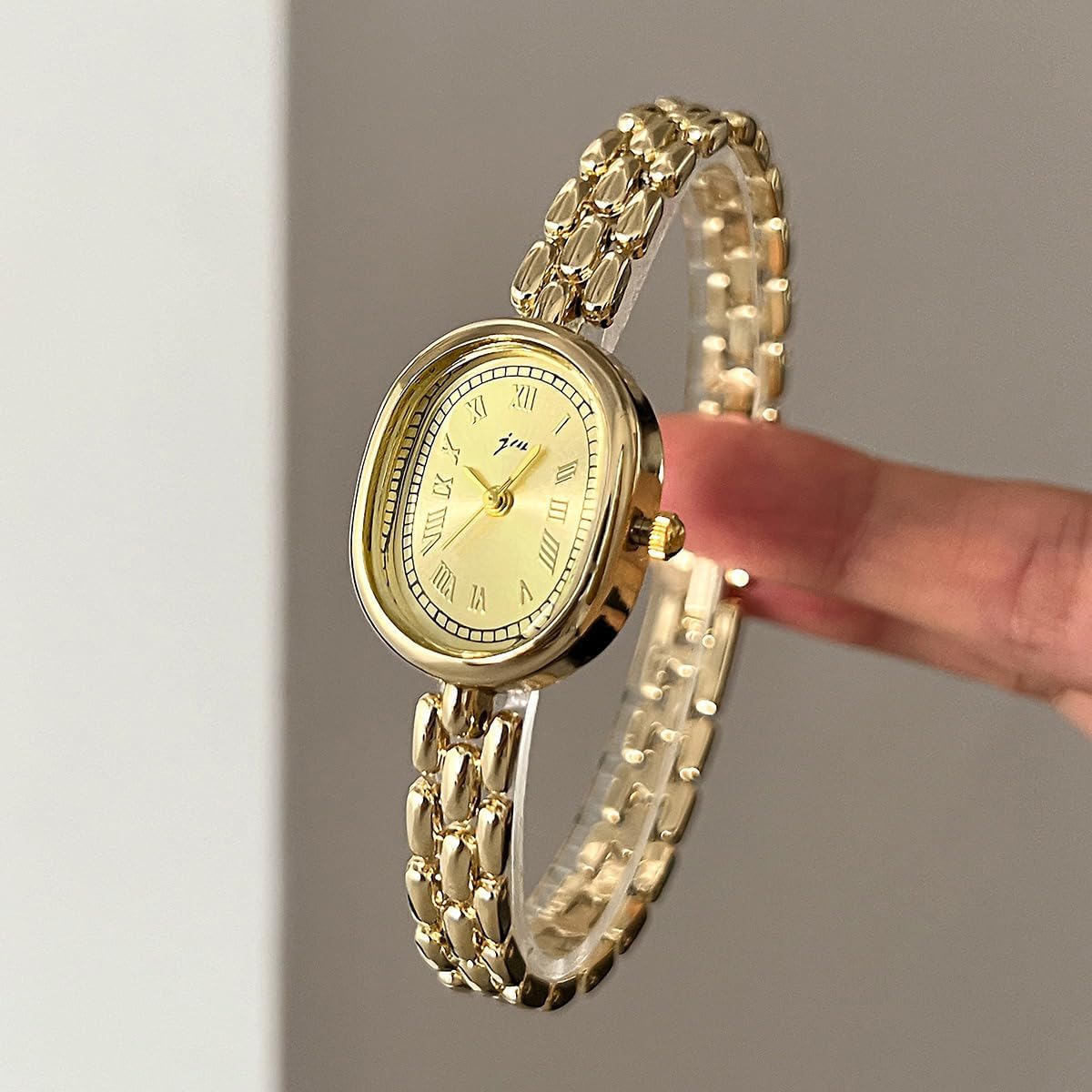 PASOY Women’s Bracelet Watch Small Face – Elegant Oval Quartz Analog Wristwatch with Metal Link Band, Gold & Silver Options, Slim Roman Numeral Dial Dress Watch for Ladies