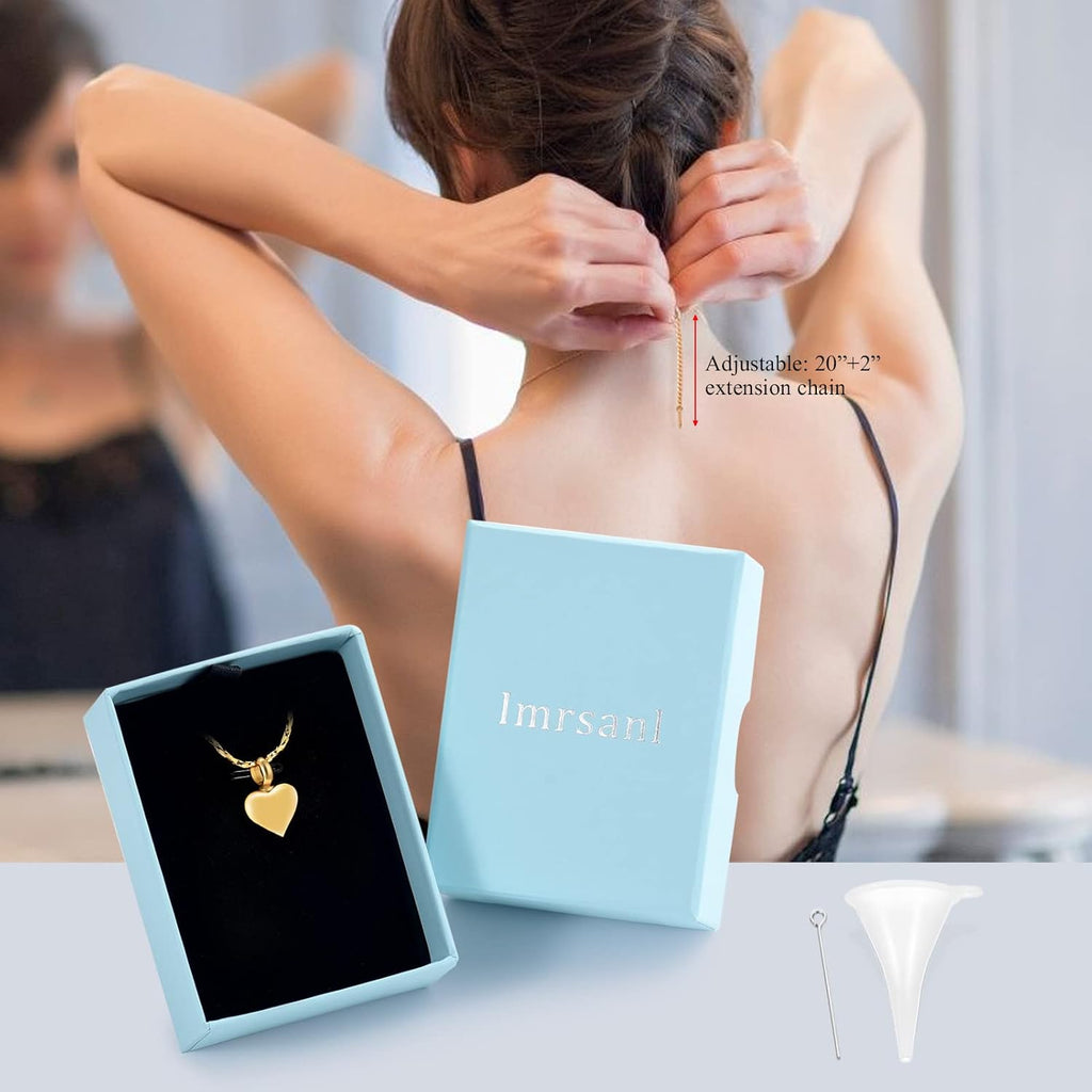 Imrsanl Small Heart Urn Necklace for Ashes Cremation Jewelry for Women Stainless Steel Pendant Memorial Ash Holder Loved Ones Keepsake