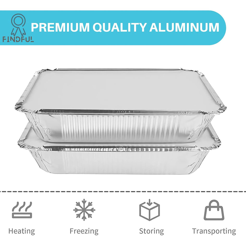 Aluminum Pans with Lids (50-Pack, 8.5"×6") 2.25 LB Capacity Foil Food Containers with Lids - 50 Pans and 50 Cardboard Covers - Disposable Tin Foil Pans - for Baking, Meal Prep and Freezer, Takeout