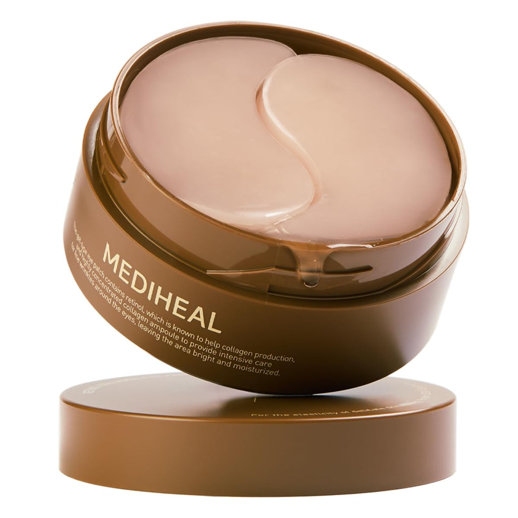Mediheal Retinol Collagen Under Eye Patches - Korean Hydrogel Eye Pads (60 Patches) With 95% Retinol & Collagen - Improves Puffy Eyes & Dark Circles - Non Irritating, Encapsulated Retinol