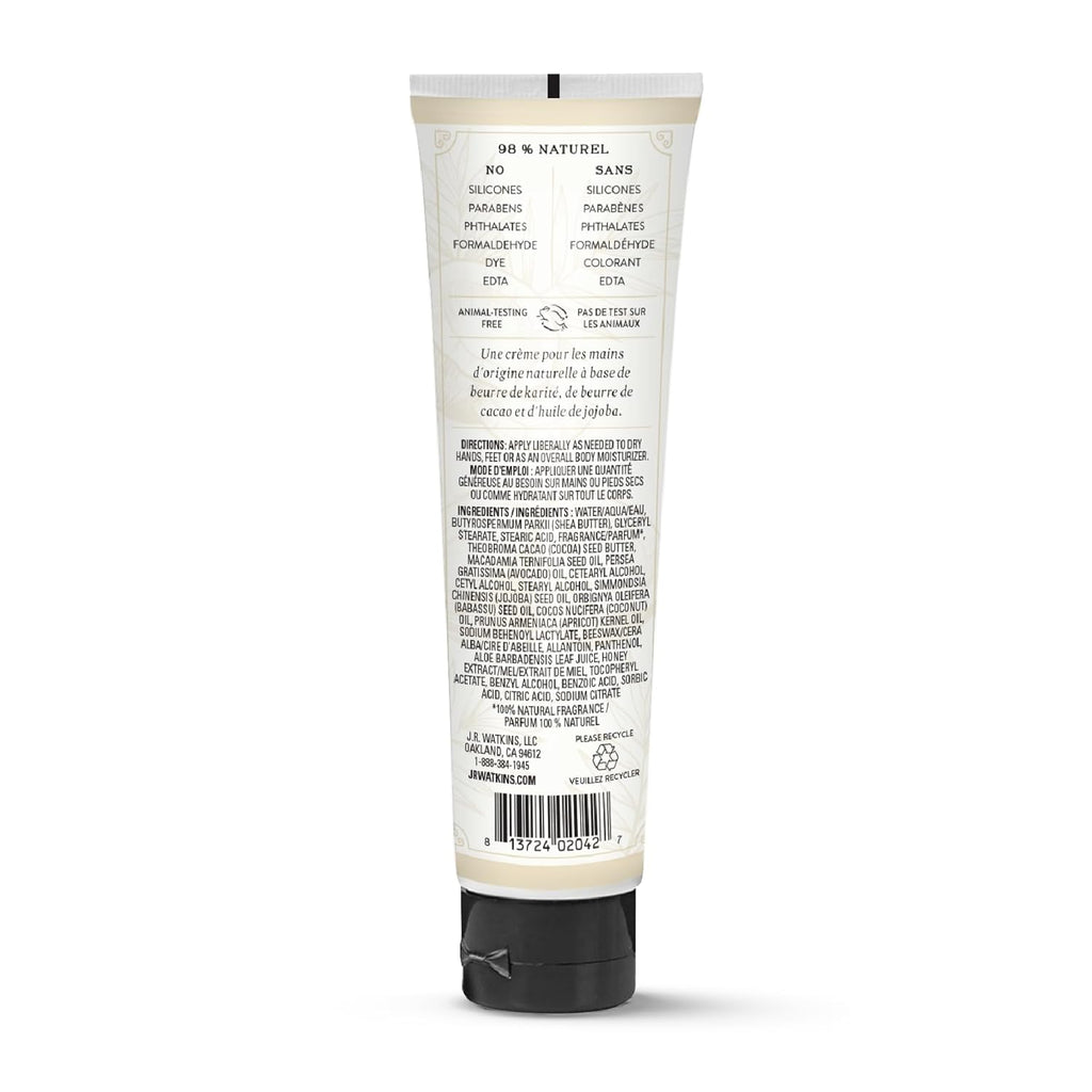 J.R. Watkins Natural Moisturizing Hand Cream, Hydrating Hand Moisturizer with Shea Butter, Cocoa Butter, and Avocado Oil, USA Made and Cruelty Free, 3.3oz, Coconut, Single