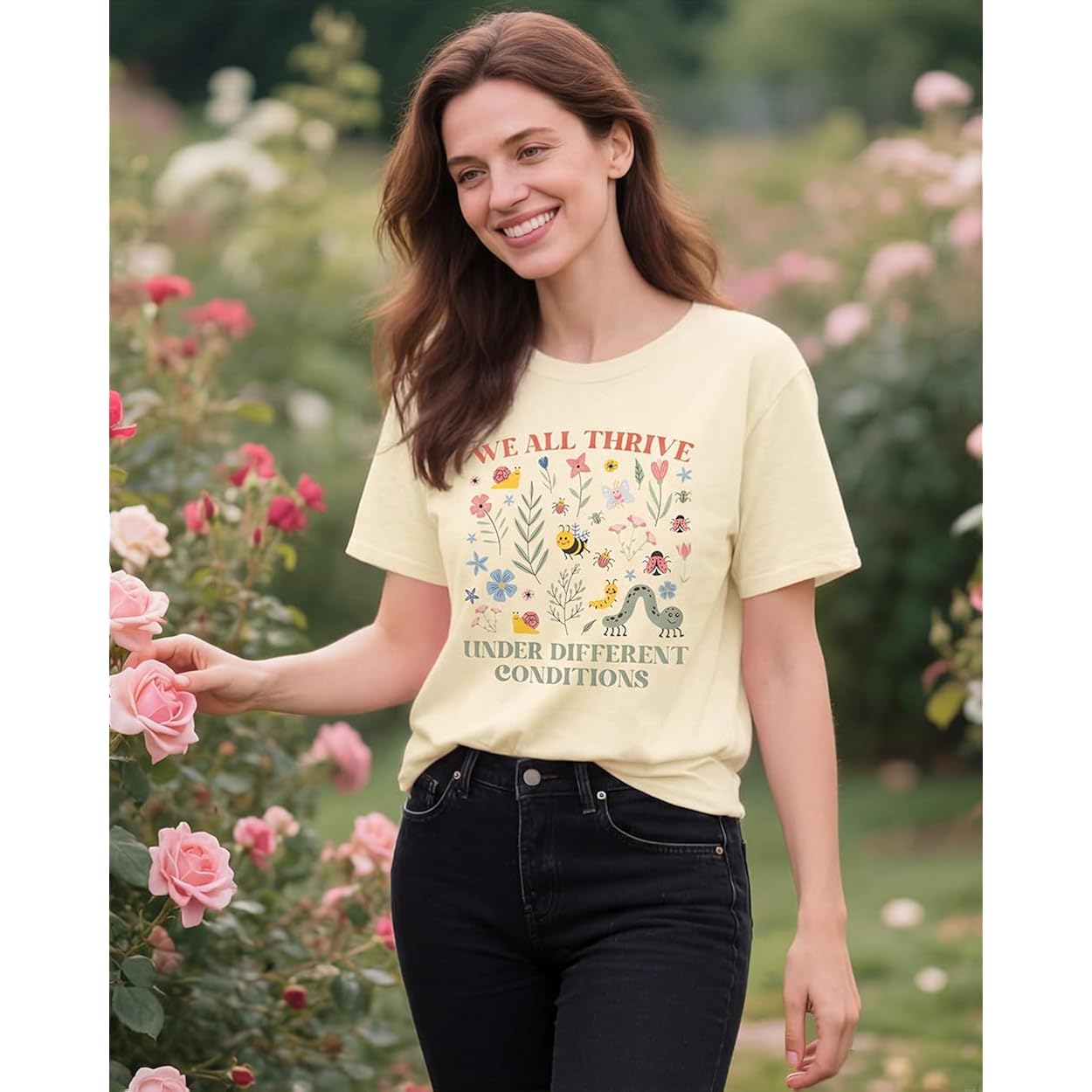 Women's Special Education Teacher Shirt Floral Mental Health Shirt Neurodiversity Tshirt Graphic Short Sleeve Top We All Thrive