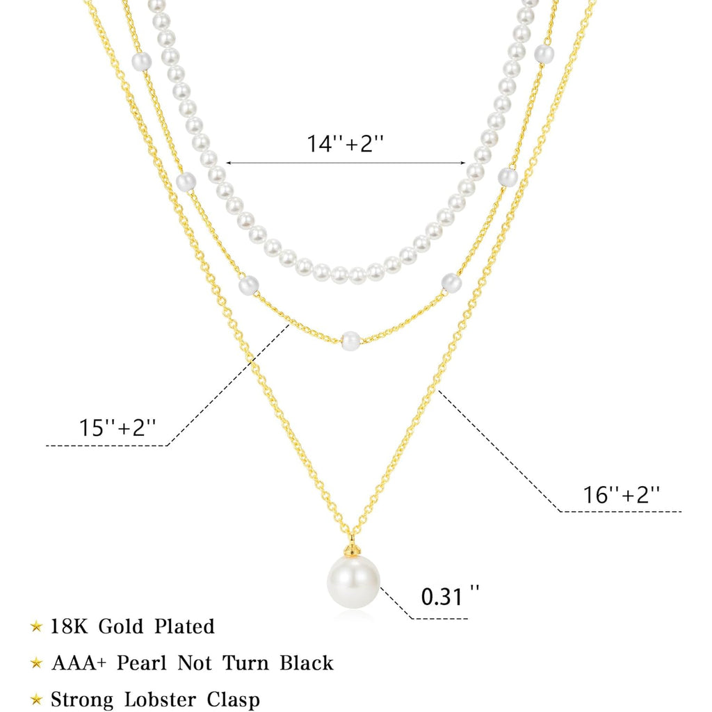 Mothers Day Gifts - Pearl Necklace, 18K Gold/Silver Plated Layered Pearl Necklaces Dainty Pearls Choker Necklace and Earring Set Mothers Day Birthday Gifts for Mom Wife Daughter Sister Friends