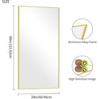 Cofeny 48X24In Gold Bathroom Mirror For Wall, Brushed Gold Rectangle Mirrors With Metal Frame, Bathroom Rectangular Mirror Modern Wall Mirror For Bedroom Living Room, Hangs Horizontal Or Vertical