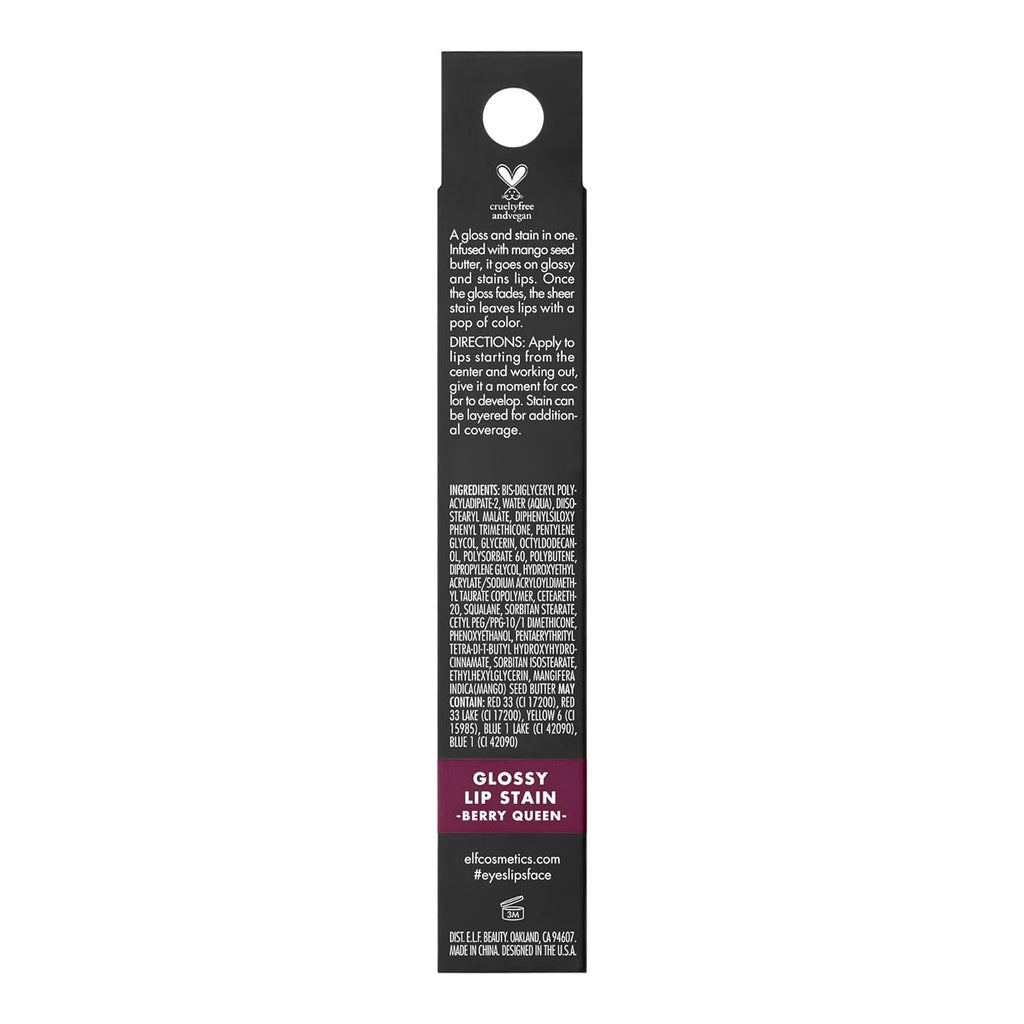 E.L.F. Glossy Lip Stain, Long-Lasting, Lightweight Lip Stain For A Sheer Pop Of Color & Subtle Gloss Finish, Vegan & Cruelty-Free, Berry Queen