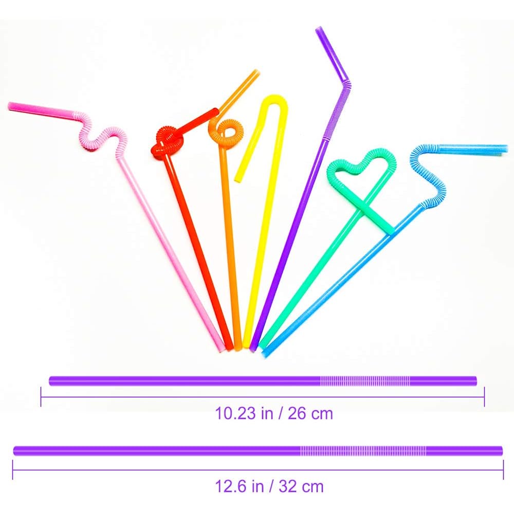 200 Pcs Colorful Plastic Long Flexible Straws.(0.23'' Diameter And 10.2" Long)