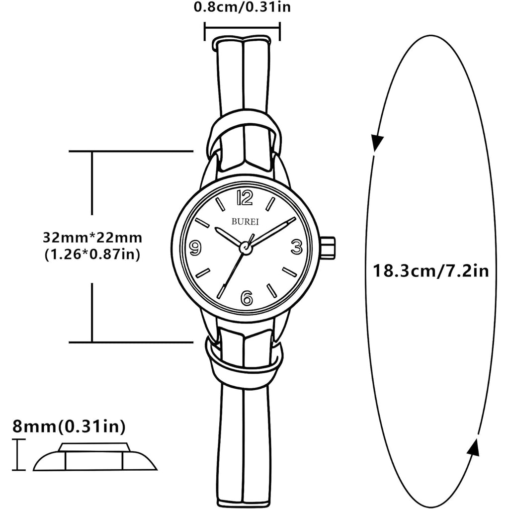 BUREI Women's Brown Leather Strap Watch Small Dial Waterproof Quartz Watch,Mothers Day Gifts for Mom