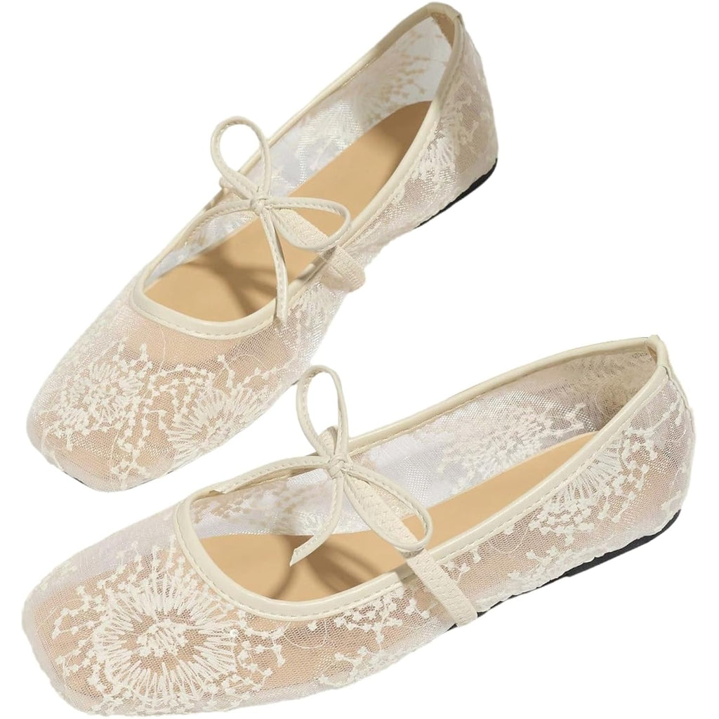 Beaudrm Women'S Polka Dots Mesh Ballet Flats Bowknot Pointed Toe Ballerina Flats Closed Toe Comfortable Casual Work Shoes