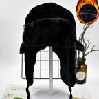 Winter Trapper Hat for Women Men, Faux Fur Windproof Hat with Ear Flaps Warm Russian Ushanka Hunting Cap for Cold Weather Black