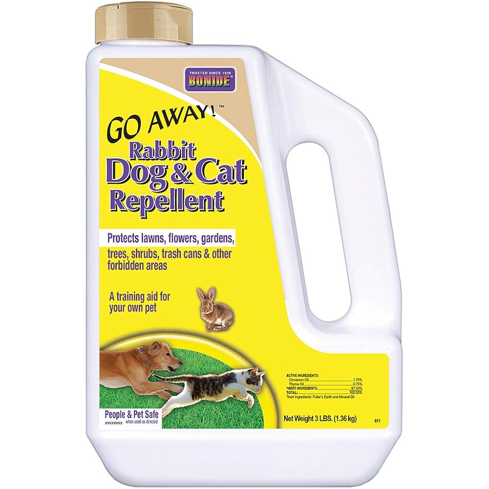 Bonide Go Away! Rabbit, Dog, & Cat Repellent Granules, 3 Lbs Ready-To-Use, Keep Dogs Off Lawn, Garden, Mulch & Flower Beds | Ready-To-Use, Keep Dogs Off Lawn, Garden, Mulch & Flower Beds