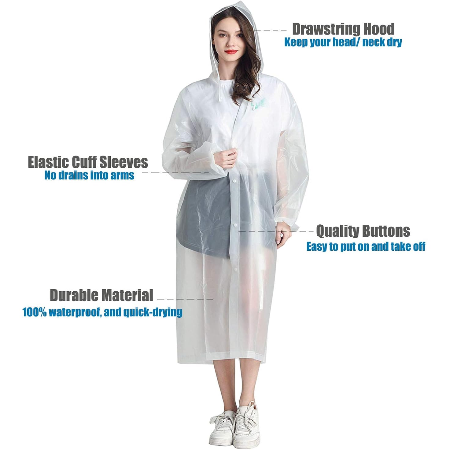 Hlkzone Raincoat, 2 Pack Rain Ponchos For Adults Travel Rain Jacket Packable Rain Coats For Women With Drawstring Hood