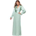 Xscape Women'S Satin Surplice Neck Long Sleeve Floor Length Dress