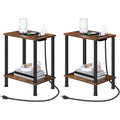 Hoobro Side Table With Charging Station, Set Of 2 End Tables With Usb Port And Outlets, Nightstand With 2-Layer Storage Shelves For Small Spaces, Living Room, Bedroom, Rustic Brown Bf09Ubzp201