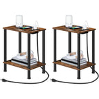 Hoobro Side Table With Charging Station, Set Of 2 End Tables With Usb Port And Outlets, Nightstand With 2-Layer Storage Shelves For Small Spaces, Living Room, Bedroom, Rustic Brown Bf09Ubzp201