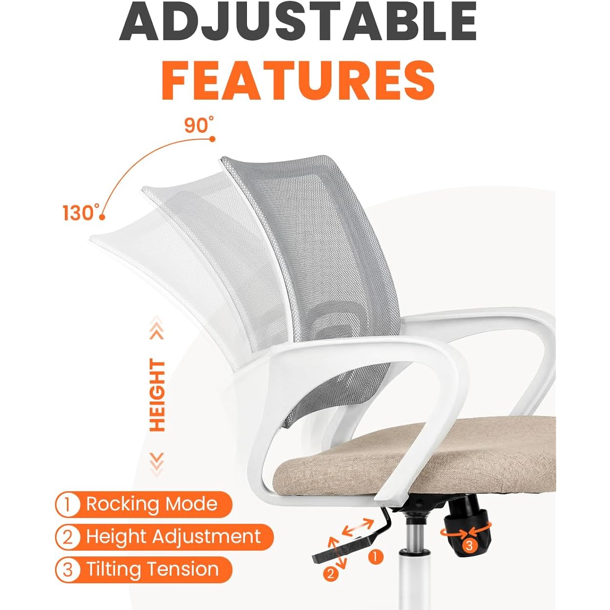 Neo Chair Office Desk Computer Chair Ergonomic Mesh Gaming Cushion Seat With Comfy Lumbar Mid Back Support Adjustable Height Swivel Rolling Wheels For Home Task (Beige)