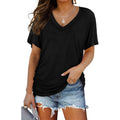 WIHOLL Womens Summer T-Shirts Short Sleeve V Neck Dolman Tops with Side Shirring Loose Fit Shirts Spring Fashion