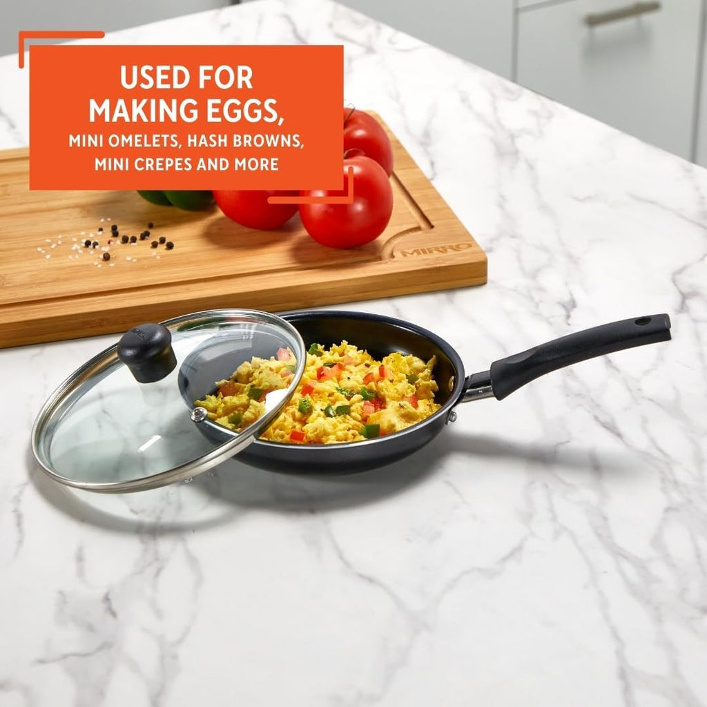 IMUSA Ceramic Nonstick Frying Pan with lid, Egg Pan, Omelet Pans, 6.3 Inch, Aluminium, Black