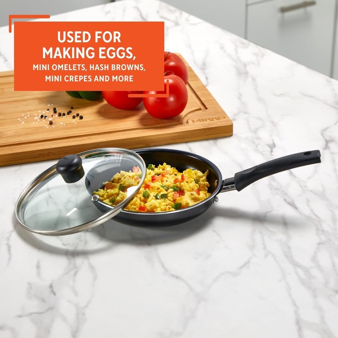IMUSA Ceramic Nonstick Frying Pan with lid, Egg Pan, Omelet Pans, 6.3 Inch, Aluminium, Black