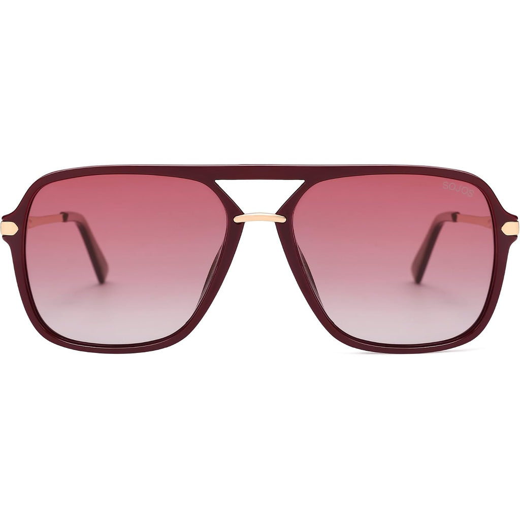 SOJOS Sunglasses for Women & Men, Square, Retro, Polarized Lens, Trendy Aviator, 90s Shades Red/Red