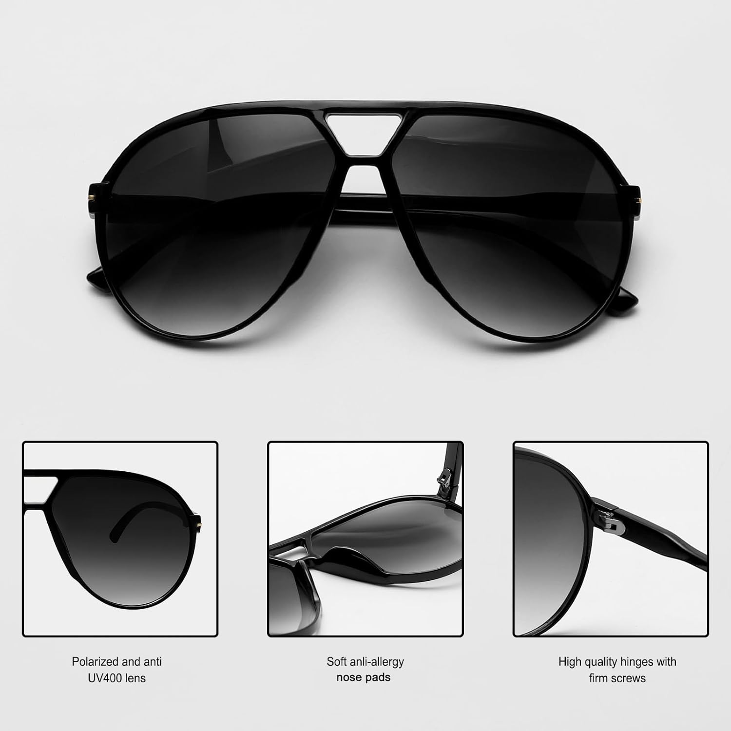 GUVIVI Retro Aviator Sunglasses for Women Men Oversized Classic 70s Vintage Trendy Tangle Free Square Aviators Sun Glasses