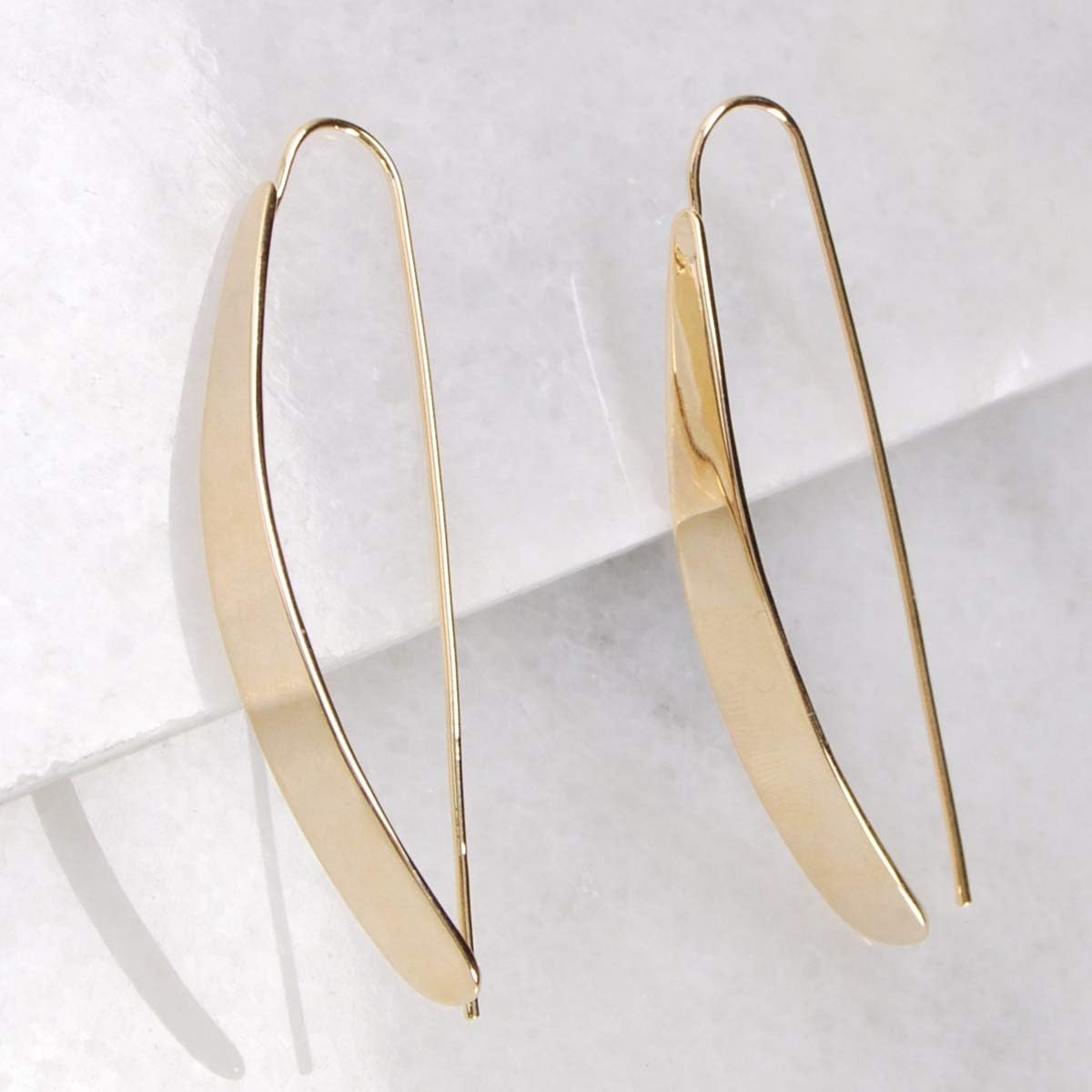 14K Gold Plated Bar Earrings for Women - Long Thread Dangle Earrings - Threader Drop Earrings - Hypoallergenic and Safe for Sensitive Ears