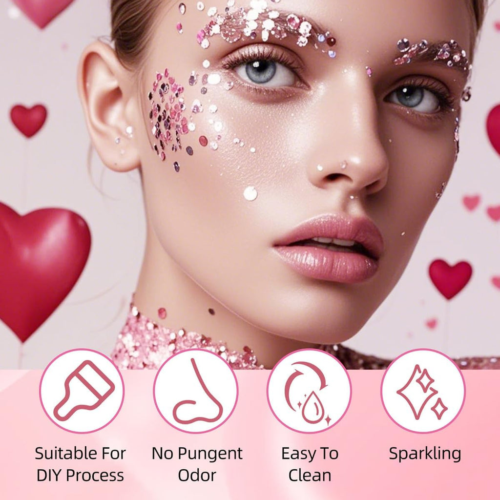 Body Glitter Clear White Body Glitter Face Glitter Hair Glitter Gel Singer Concerts Music Festival Rave Accessori Face Paint 6 Shapes Chunky Glitter Gel For Women Girls