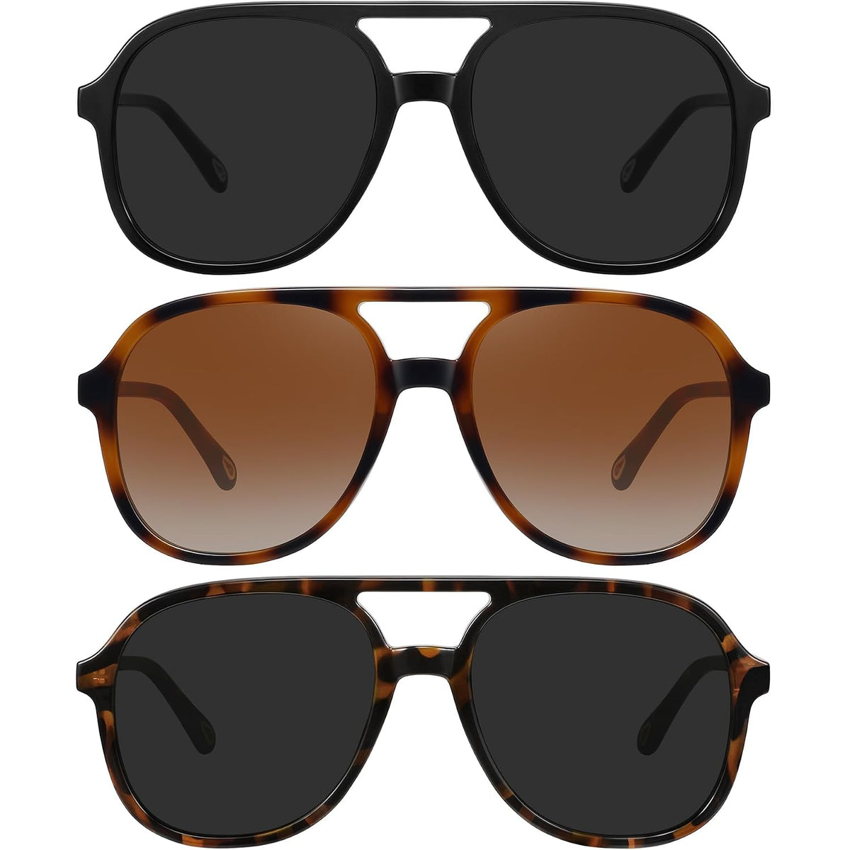 Meetsun Retro Oversized Aviator Sunglasses For Women Men Trendy 70S 80S Vintage Square Aviators 3 Pack Uv400
