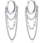 Reffeer Solid 925 Sterling Silver Chain Drop Earrings Hoop for Women Teens Hoop Earrings Tassel Chain Huggie Dangle Earrings
