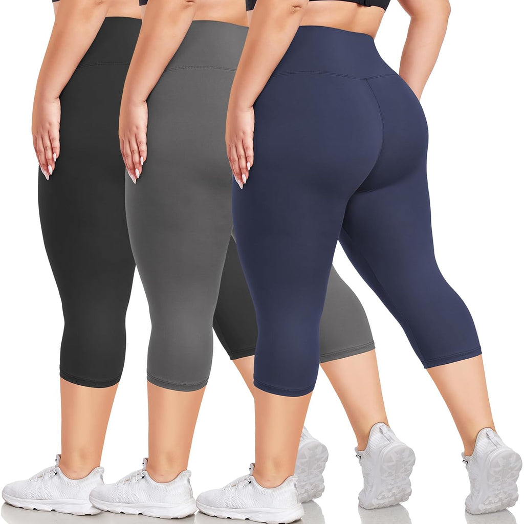 NEW YOUNG 3 Pack Plus Size Leggings for Women X-Large-4X,Capri Leggings for Women High Waisted Tummy Control Yoga Pants