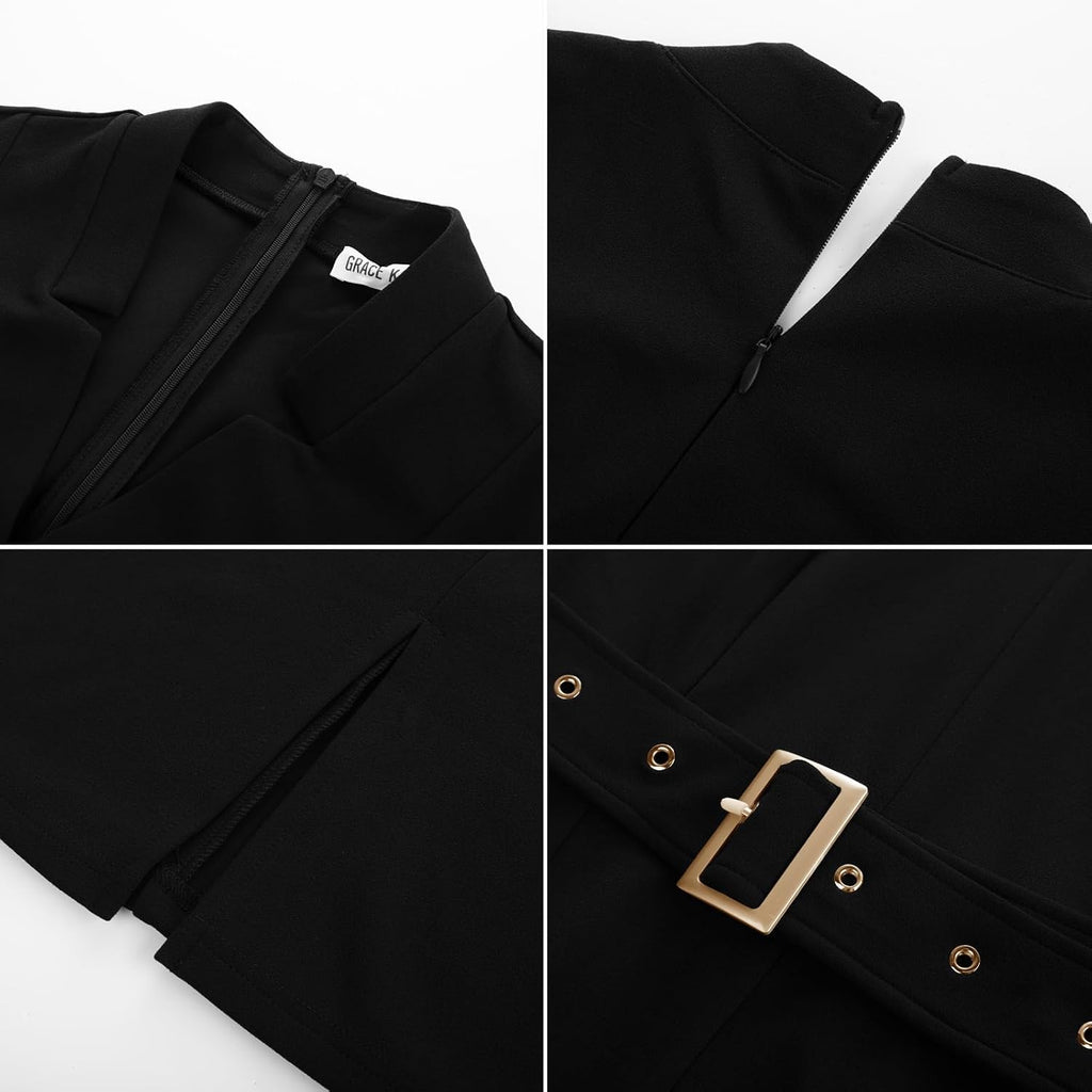 Grace Karin Women'S Work Dress 3/4 Sleeve V Neck Bodycon Sheath Dress Zipper Up Office Business Dresses With Belt