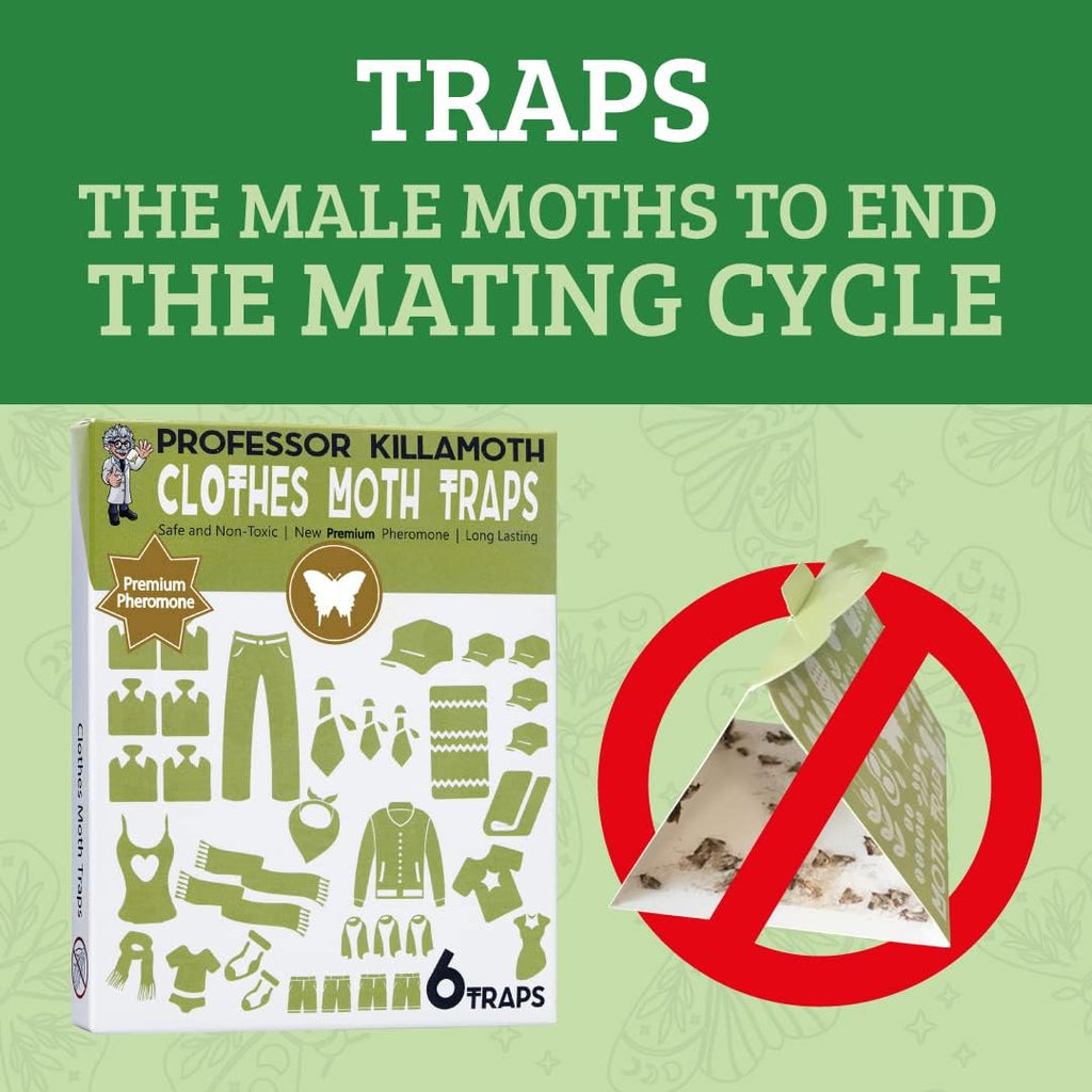 Professor Killamoth Industrial Strength Clothes Moth Traps – Safe, Non-Toxic Closet Moth Prevention For Clothes & Wool – Pheromone Traps For House & Wardrobe Protection – 6 Pack