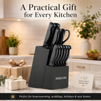 Knife Set, 14-Piece Black Dishwasher Safe Kitchen Knife Block Set with Built-In Sharpener, German High Carbon Stainless Steel Blades, Ultra Sharp Knives with Ergonomic Non-Slip Handles