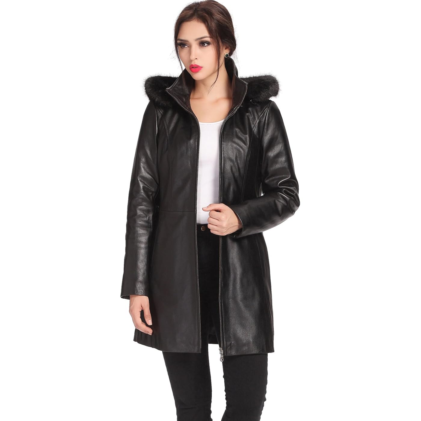 Women Irene Hooded Lambskin Leather Parka Coat (Also Available In Plus Size & Petite)