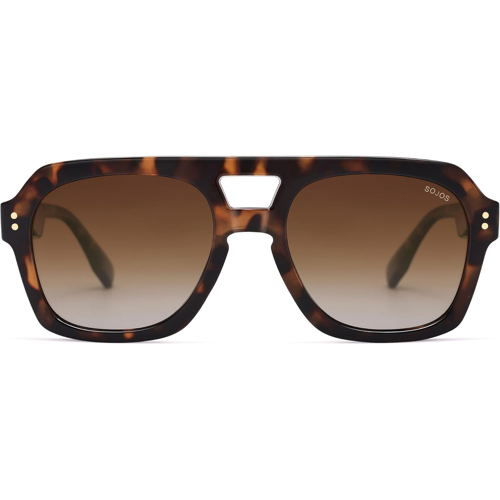 SOJOS Retro Thick Polarized Aviator Sunglasses for Women Men, Large Trendy Bold Square Pilot Shades SJ2385