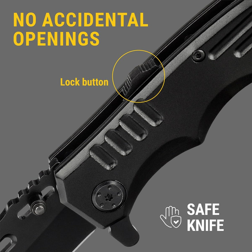 Safety Lock Pocket Knife - 3.4-inch Sharp Blade - Folding Tactical with Aluminum Handle - Ideal Tool for EDC Camping Hunting Survival Hiking - Food Processing Knives - Birthday Gifts for Men 6681