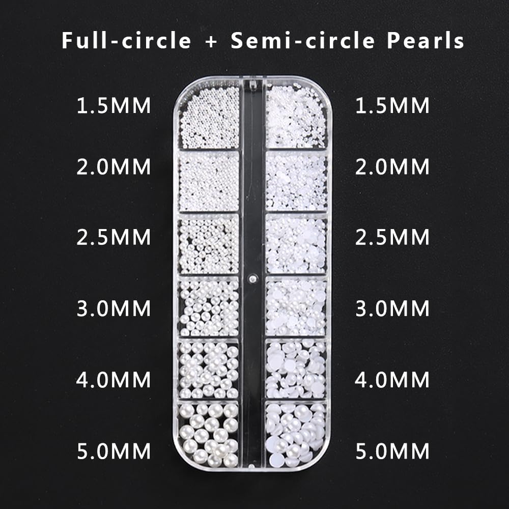 Multi Sizes Round and Half Round Pearls 3D Nail Charms, White Flatback Pearls Nail Jewelry for Women Girls Manicure Nails Supplies DIY Crafts Decorations……