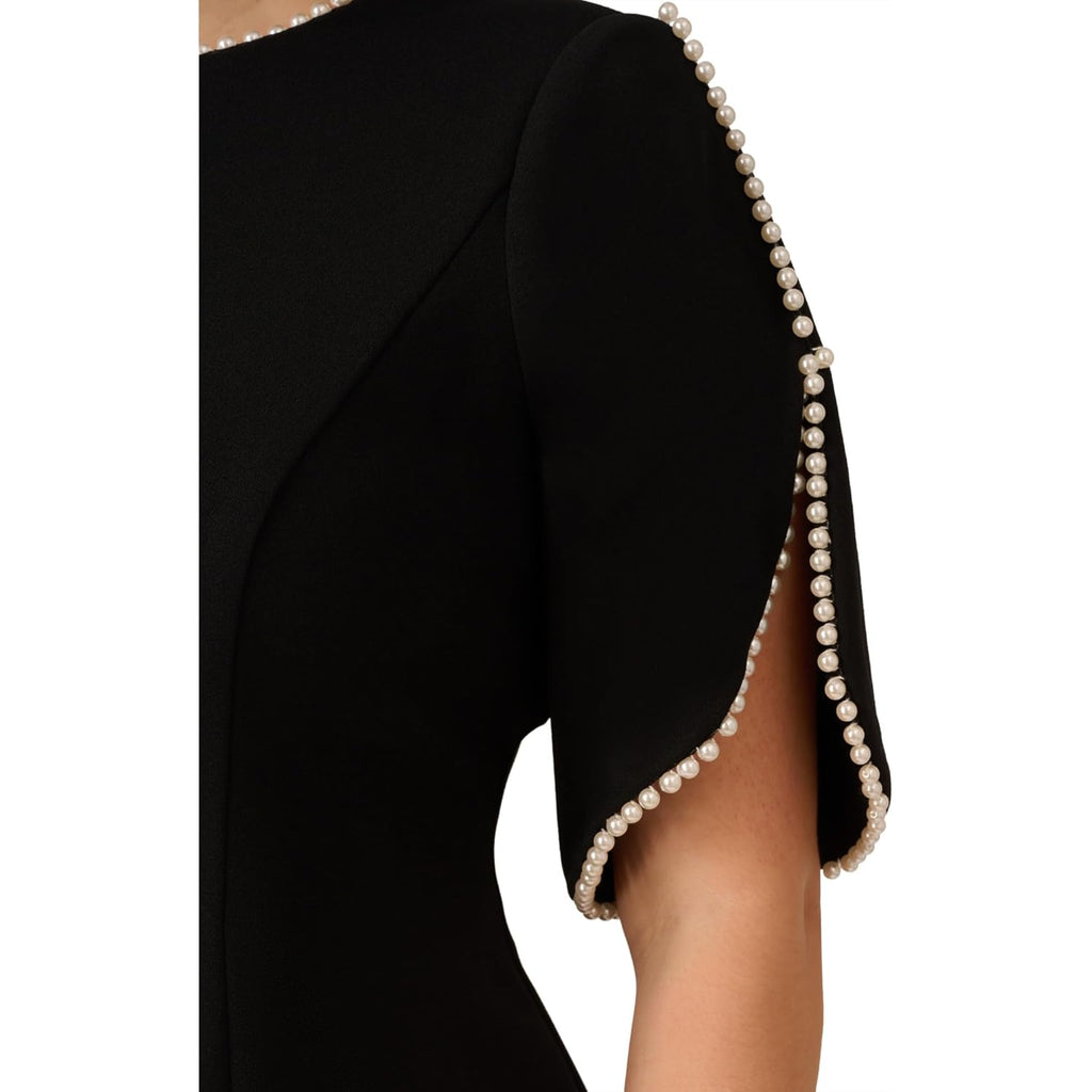 Adrianna Papell Women's Knit Crepe Pearl Midi Dress | Knee Length Cocktail Dress with Pearl Trim & Tailored Fit