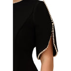 Adrianna Papell Women's Knit Crepe Pearl Midi Dress | Knee Length Cocktail Dress with Pearl Trim & Tailored Fit